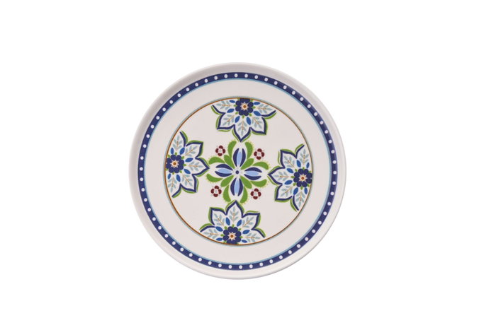 Hermia Juego de 6 Platos para Postre de Porcelana 19.3x19.3x2 cm Blanco Azul Rojo
